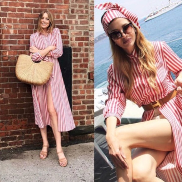 NWT Zara Red White Striped Belted Shirt Midi Dress - Picture 5 of 8